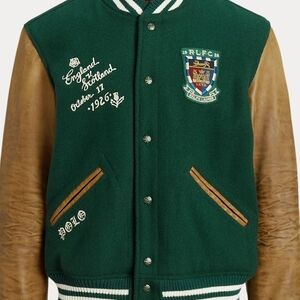 Polo Ralph Lauren Green and Brown Varsity Jacket